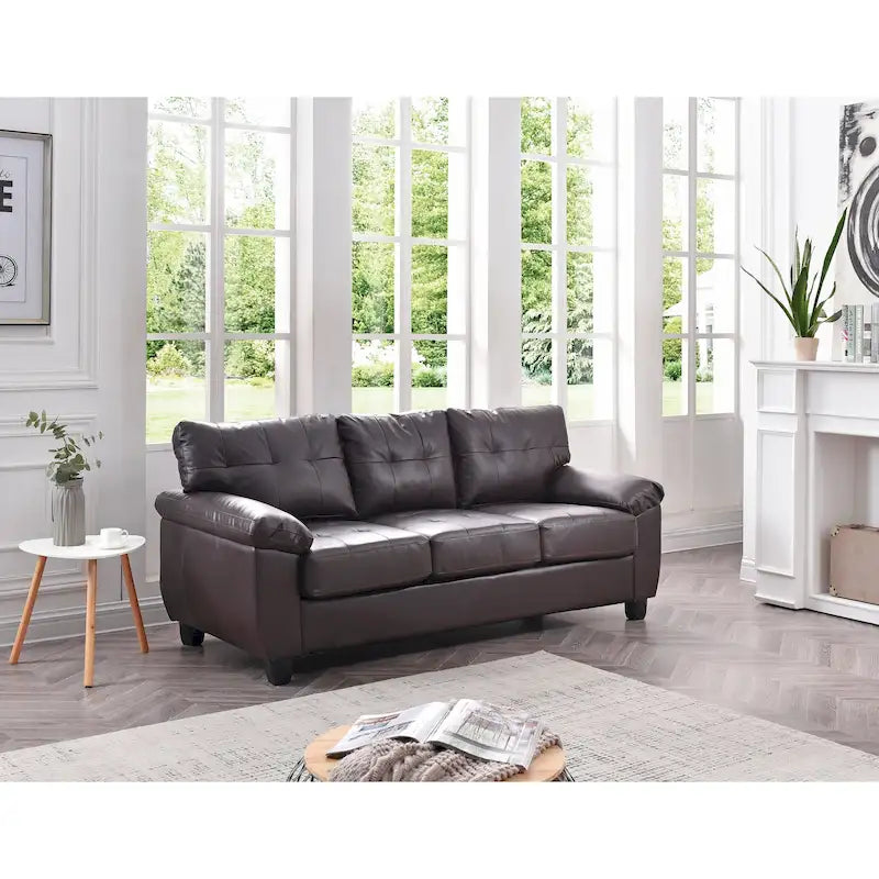 78 in. W Flared Arm Faux Leather Straight Sofa - 33L x 78W x 35H
