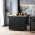 Kitchen Island Mobile Storage Cart with Towel/Spice Rack, 3 Drawers, 2-Door Cabinet and Lockable Wheels