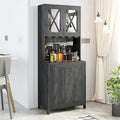 Farmhouse Bar Cabinet for Liquor and Glasses for Dining Room Kitchen Cabinet with Wine Rack