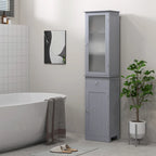Slim Bathroom Storage Cabinet, Tall Bathroom Cabinet, Narrow Linen Tower with Acrylic Door, Drawer and Shelves, Gray