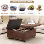 PU Leather Oversized Storage Square Chair with Storage,with Storage, Double Door Storage, Mid-Century Modern Coffee Table