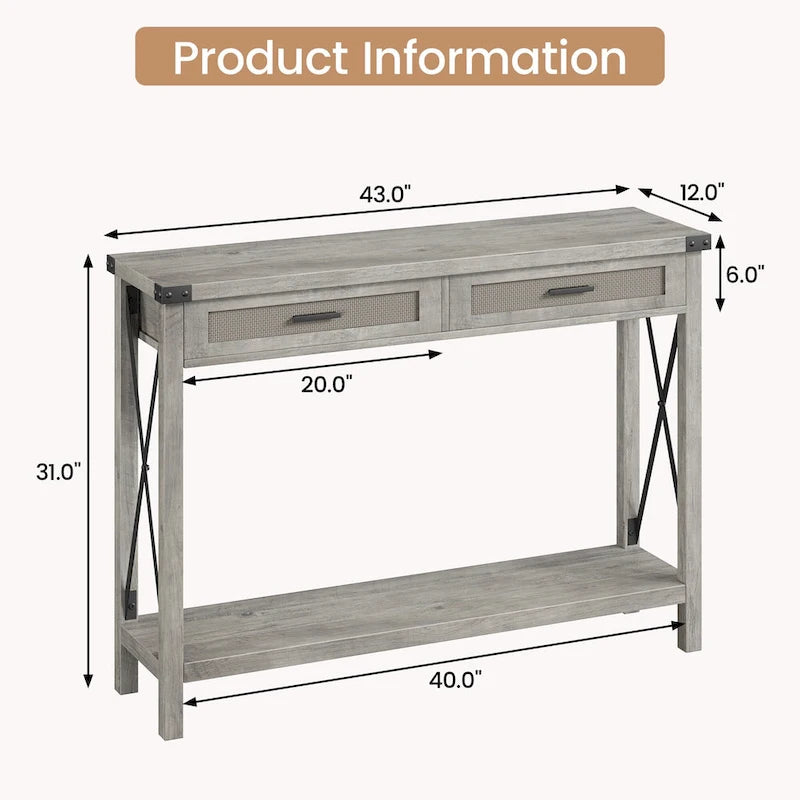 Entryway Table, Console Table Wood Sofa Table with Storage Drawers