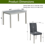 5 Piece Kitchen Table Set with a Rectangular Table and 4 Upholstered Chairs, Wooden Dining Room Table with Crystal Decoration and Chairs Set