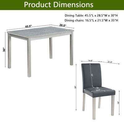 5 Piece Kitchen Table Set with a Rectangular Table and 4 Upholstered Chairs, Wooden Dining Room Table with Crystal Decoration and Chairs Set