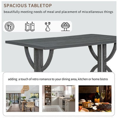 6 PCS Retro Dining Table Set, Rectangular Table with Unique Legs and Upholstered Chairs-ModernLuxe