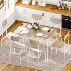 Karl Home 7-Piece Dining Table Set for 6, 43.3 Kitchen Table and Wood Chairs with Storage and Backrest