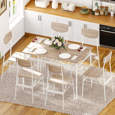 Karl Home 7-Piece Dining Table Set for 6, 43.3 Kitchen Table and Wood Chairs with Storage and Backrest