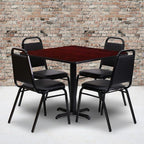 Emma and Oliver 36 Square Laminate X-Base Table Set with 4 Banquet Chairs