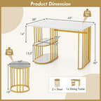 Costway 3 Piece Dining Table Set w/ 2 Stools 2-tier Storage Shelf Upholstered Seat