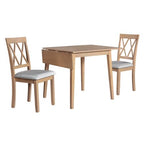 3 Piece Expandable Dining Set with 2 Upholstered Chairs, Wood Dining Table with Drop Leaf for Small Place
