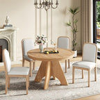 5 Piece Extendable Dining Table Set Dining Set for 4, Vintage Round Kitchen Table Set with 4 Upholstered Dining Chairs - ModernLuxe