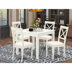 HomeStock 5-Pc Linen White Finish Solid Wood Top - Dining Room Set - Seats 4