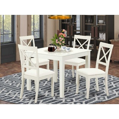 HomeStock 5-Pc Linen White Finish Solid Wood Top - Dining Room Set - Seats 4