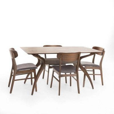 Christopher Knight Home Fausett Mid Century Modern Fabric Upholstered Wood 5 Piece Dining Set