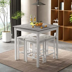 Costway 5 PCS Bar Table Set Square Dining Table & 4 PVC Leather Upholstered Bar Stools Brown/White