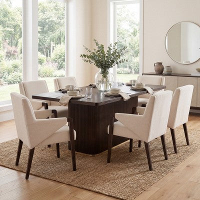 Christopher Knight Home Lindiwe Modern 7 Piece Rubberwood Linen Upholstered Dining Set with Rectangular Table