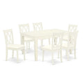 HomeStock 7-Pc Rectangle Buttermilk and Cherry Finish Solid Wood Top Dining Table with 6 Chairs with Butterfly Leaf Cross Back