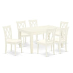 HomeStock 7-Pc Rectangle Buttermilk and Cherry Finish Solid Wood Top Dining Table with 6 Chairs with Butterfly Leaf Cross Back