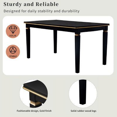 Retro 6 Pieces Kitchen Dining Table Set, Rectangular Table and 4 High-Back Tufted Chairs & Bench, Wood Dining Room Table Set for 6