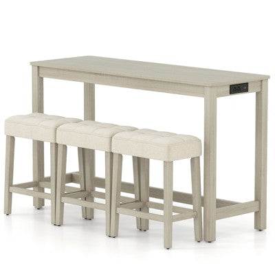 Costway 4PCS Bar Table Set w/Charging Station 3 Padded Stools for Living Room Kitchen
