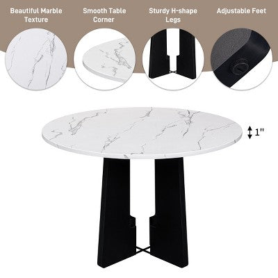 5-piece Round Dining Table Set Dining Set with 4 Upholstered Chairs for Dining Room, Kitchen and Living room, Beige/Black/Gray/White-ModernLuxe