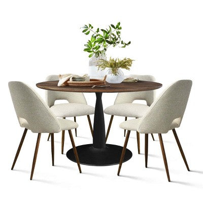 5 Piece Dining Set for 4 Round Walunut Dining Table with Metal Pedestal Base + 4 Upholstered Armless Chairs for Dining Room,Kitchen-Panipeachy