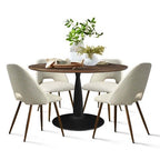 5 Piece Dining Set for 4 Round Walunut Dining Table with Metal Pedestal Base + 4 Upholstered Armless Chairs for Dining Room,Kitchen-Panipeachy