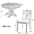 Farmhouse Extendable Round Dining Set for 4, Kitchen Dining Table Set with 4 Upholstered Dining Chairs for Dining Room