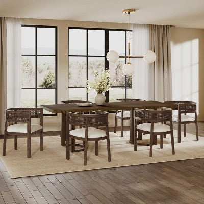 Christopher Knight Home Lythor 7 Piece Cane and Rubberwood Upholstered Dining Set