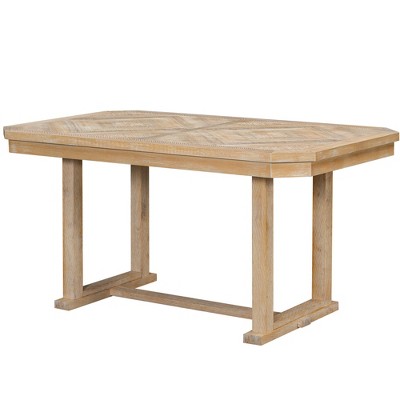 6 PCS Rubber Wood Dining Table Set with Beautiful Wood Grain Veneer Tabletop and Soft Cushion-ModernLuxe