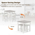 Costway 5 PCS Bar Table Set Square Dining Table & 4 PVC Leather Upholstered Bar Stools Brown/White