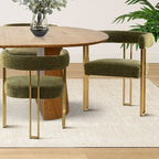 3-in-1 Oval Extendable Dining Table Set with 6 Chenille Upholstered Chairs Featuring Gold Metal Legs, Versatile Dining Furniture-Panipeachy