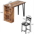 3 Piece Bar Table Set for 2, Bar Table and Chairs Set with with Flip Top Extension, Dining Table Set with Storage Shelves