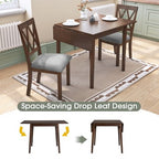 3 Piece Expandable Dining Set with 2 Upholstered Chairs, Wood Dining Table with Drop Leaf for Small Place