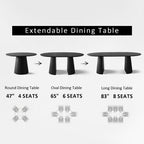 Expandable Round to Oval Dining Table Set with 8 Velvet Chairs, 3-in-1 Pedestal Dining Set, Seats 4 to 8, Modern Dining Room Set-Panipeachy