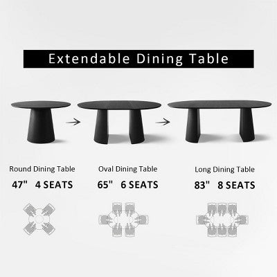 Expandable Round to Oval Dining Table Set with 8 Velvet Chairs, 3-in-1 Pedestal Dining Set, Seats 4 to 8, Modern Dining Room Set-Panipeachy