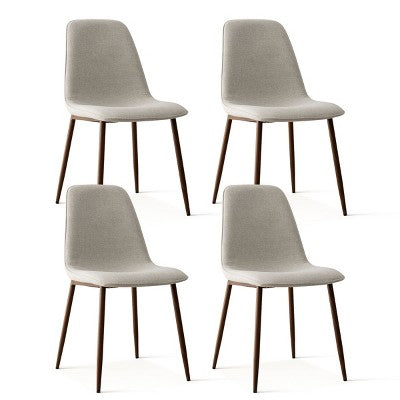 5 Pcs Dining Set for 4 Round Dining Table with Crossed Metal Legs and Oak Grain Upholstered Chairs for Kitchen and Dining Room - Panipeachy