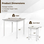 Costway 5 PCS Bar Table Set Square Dining Table & 4 PVC Leather Upholstered Bar Stools Brown/White