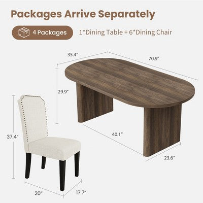 70.8 Inch Oval Dining Table with Upholstered Dining Chairs, Kitchen Table with Thick Sturdy Wooden Base, High Back Dining Chair with Solid Wood Legs