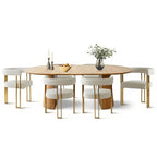 47-83 Extendable Dining Table Set for 6, Natural Wood-Tone Table and 6 Upholstered Chenille Dining Chairs with Metal Legs-Panipeachy