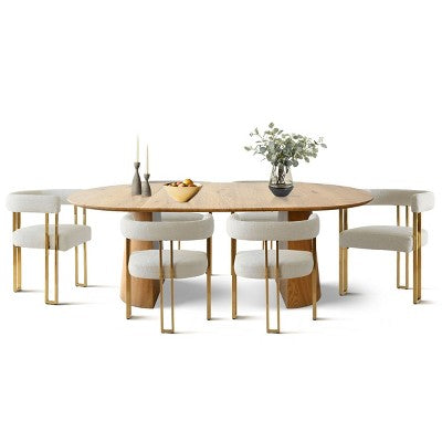 47-83 Extendable Dining Table Set for 6, Natural Wood-Tone Table and 6 Upholstered Chenille Dining Chairs with Metal Legs-Panipeachy