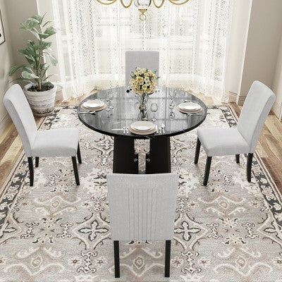 GDFStudio Jacobs 5-Piece Round Dining Table set with 43 Modern Dining Table and 4 Upholstered Chairs