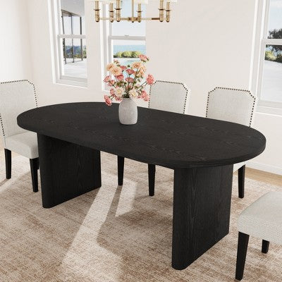 70.8 Inch Oval Dining Table with Upholstered Dining Chairs, Kitchen Table with Thick Sturdy Wooden Base, High Back Dining Chair with Solid Wood Legs