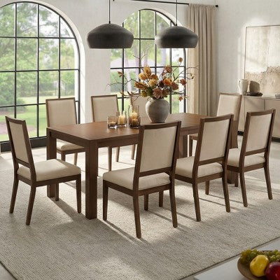 Modern Dining Set - 80 Table + 6 Cushioned Chairs, Solid Wood Frame, 400lbs Table Capacity, Easy Assembly