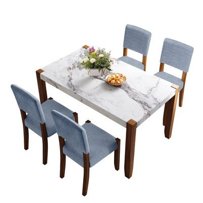 Faux Marble Dining Table Set for 4, 5 Pieces Rectangle Dining Table with 4 Upholstered Chairs for Small Space Kictchen