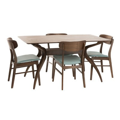 Christopher Knight Home Fausett Mid Century Modern Fabric Upholstered Wood 5 Piece Dining Set