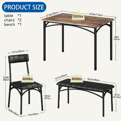 Dining Table Set for 4, Kitchen Table with Chairs, Rectangular Wood Dining Room Table with Upholstered Bench for Small Space, Dinner, Apartment