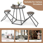Costway 3-Piece Bar Table Set Round Pub Dining Table & 2 Foldable Stools w/ Metal Frame