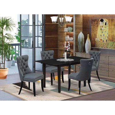 HomeStock NFDA5 Black Rectangle Dining Set with 4 Chairs