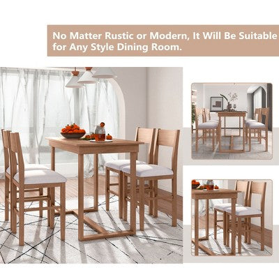 5-Piece Farmhouse Counter Height Dining Table Set with 1 Rectangular Dining Table and 4 Dining Chairs for Small Places - ModernLuxe